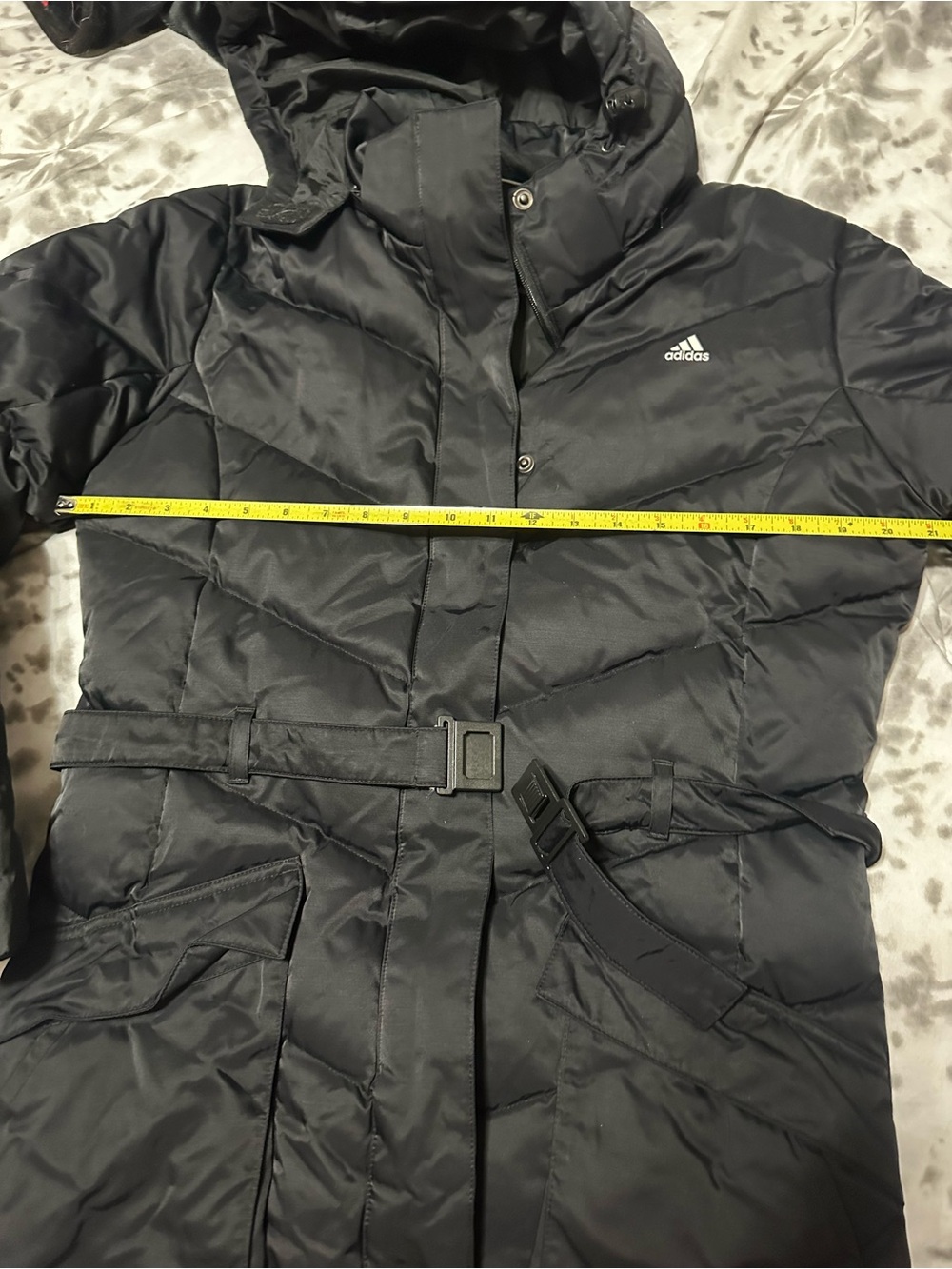 Adidas Black Quilted Belted Puffer Coat with Hood - Picture 3 of 14
